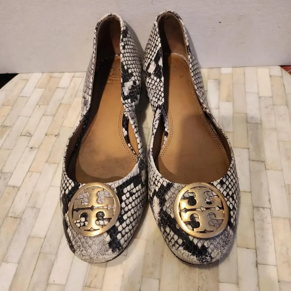 Tory Burch Chelsea Snake-Print Ballet Flats
